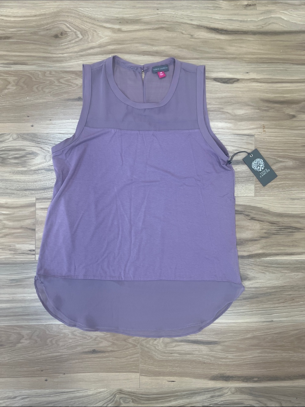 Vince Camuto Lavender Mixed-Media Sleeveless Blouse